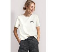T-Shirt STREET ONE, Damen, Gr. 38, sanftes weiß, Stoff, 48% Polyester, 48% Viskose, 4% Elasthan, unifarben, comfort fit normal, Rundhals, abgesteppt, Shirts T-Shirt, mit Rundhalsausschnitt (25680969-3