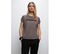 T-Shirt STREET ONE, Damen, Gr. 38, schwarz nomad braun meliert, Web, 48% Baumwolle, 48% Polyester, 4% Elasthan, unifarben, normal normal, Rundhals, normaler Saum, Shirts T-Shirt, im soften Baumwoll-Mi