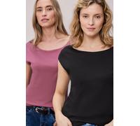 T-Shirt STREET ONE, Damen, Gr. 38, schwarz, schwarz clouded blush, Web, 50% Baumwolle, 50% Modal, unifarben, normal normal, U-Boot-Ausschnitt, abgesteppt, Shirts T-Shirt, mit U-Boot-Ausschnitt (254092