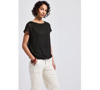 T-Shirt STREET ONE, Damen, Gr. 38, schwarz, Stoff, Obermaterial: 100% Polyester; Top: 95% Viskose, 5% Elasthan, unifarben, comfort fit normal, Rundhals, Bündchen, Shirts T-Shirt, mit Rundhalsausschnit