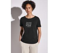 T-Shirt STREET ONE, Damen, Gr. 38, schwarz, Web, 50% Baumwolle, 50% Modal, bedruckt, gerade normal, Rundhals, Bündchen, Shirts T-Shirt, im soften Baumwoll-Mix (66995156-38) schwarz