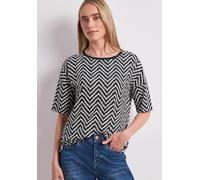 Shirttop STREET ONE, Damen, Gr. 38, tiefblau, Jersey, Obermaterial: 95% Viskose, 5% Elasthan, gemustert, normal hüftbedeckend, Rundhals, Tops Shirttop, Sommershirt mit Allover-Print (18497314-38) tief