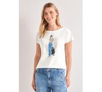 Street One Frauen Dropped Shoulder Shirt mit Frontprint in Weiß, Gr: 38