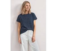 Kurzarmshirt STREET ONE, Damen, Gr. 40, blau (ashen blau), Jersey, Obermaterial: 49% Polyester, 43% Viskose, 8% Elasthan, gemustert, normal hüftbedeckend, Rundhals, abgesteppte Kante, Shirts, Sommersh