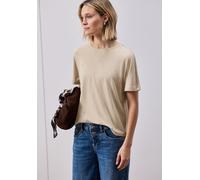 T-Shirt STREET ONE, Damen, Gr. 40, beige (cotton beige), Web, 95% Viskose, 5% Elasthan, unifarben, normal normal, Rundhals, abgesteppt, Shirts T-Shirt, Rundhalsausschnitt (18375649-40) cotton beige