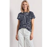 Kurzarmshirt STREET ONE, Damen, Gr. 40, blau (schwarzest blau), Jersey, Obermaterial: 49% Polyester, 43% Viskose, 8% Elasthan, gemustert, normal hüftbedeckend, Rundhals, abgesteppte Kante, Shirts, Som