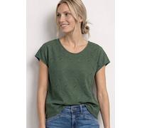 T-Shirt STREET ONE, Damen, Gr. 40, bound grün, Web, 97% Baumwolle, 3% Elasthan, gemustert, comfort fit normal, V-Ausschnitt, normaler Saum, Shirts T-Shirt, mit Strukturmix (46450510-40) bound grün