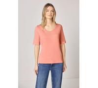 Rundhalsshirt STREET ONE, Damen, Gr. 40, light apricot, Jersey, Obermaterial: 50% Baumwolle, 50% Modal, unifarben, tailliert hüftbedeckend, V-Ausschnitt, Aufschlag, Shirts Rundhalsshirt, Halbarm mit T
