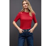 T-Shirt STREET ONE, Damen, Gr. 40, racing rot, Jersey, Obermaterial: 50% Baumwolle, 50% Modal, unifarben, regular fit normal, Rundhals, gerader Abschluss, Shirts T-Shirt, mit Raffung an den Schultern 