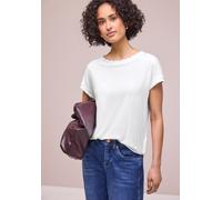 Shirttop STREET ONE, Damen, Gr. 40, sanftes weiß, Jersey, Obermaterial: 95% Viskose, 5% Elasthan, unifarben, regular fit normal, U-Boot-Ausschnitt, Tops Shirttop, mit Deko-Tape (68140428-40) sanftes w