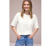 T-Shirt STREET ONE, Damen, Gr. 40, sanftes weiß, Web, 60% Baumwolle, 40% Polyester, unifarben, comfort fit normal, Rundhals, normaler Saum, Shirts T-Shirt, mit Rundhalsausschnitt (17517423-40) sanftes