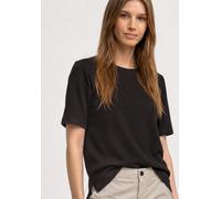 T-Shirt STREET ONE, Damen, Gr. 40, schwarz (schwarz coffee), Stoff, 65% Polyester, 30% Viskose, 5% Elasthan, Strukturmuster, regular fit normal, Rundhals, abgesteppt, Shirts T-Shirt, mit Rundhalsaussc
