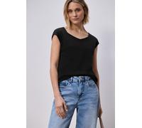 T-Shirt STREET ONE, Damen, Gr. 40, schwarz, Web, 50% Baumwolle, 50% Modal, unifarben, comfort fit normal, eckiger Ausschnitt, normaler Saum, Shirts T-Shirt, mit Doppelfront (48344122-40) schwarz