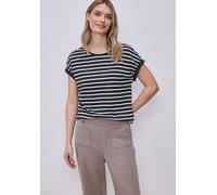 T-Shirt STREET ONE, Damen, Gr. 40, shadowed navy, Web, 50% Modal, 50% Baumwolle, gestreift, normal normal, Rundhals, abgesteppt, Shirts T-Shirt, Jersey (62641813-40) shadowed navy