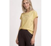 Shirttop STREET ONE, Damen, Gr. 40, gelb (soft gelb), Jersey, Obermaterial: 50% Baumwolle, 50% Modal, Glitzermuster, bedruckt, normal hüftbedeckend, Rundhals, abgesteppte Kante, Tops Shirttop, Sommers