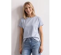 Kurzarmshirt STREET ONE, Damen, Gr. 40, blau (whispery blau), Jersey, Obermaterial: 46% Modal, 46% Polyester, 8% Elasthan, unifarben, bequem hüftbedeckend, Rundhals, Aufschlag, Shirts, Sommershirt im 