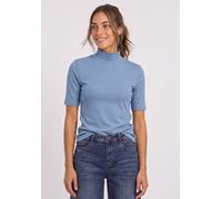 T-Shirt STREET ONE, Damen, Gr. 42, blau (northern blau), Web, 95% Baumwolle, 5% Elasthan, unifarben, comfort fit normal, hoch geschlossener Ausschnitt, normaler Saum, Shirts T-Shirt, im soften Baumwol