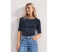 Street One Frauen T-Shirt mit Wavy Neckline in Unifarbe in Blau, Gr: 42