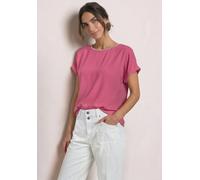Shirttop STREET ONE, Damen, Gr. 42, pink (blush berry), Jersey, Obermaterial: 95% Viskose, 5% Elasthan, unifarben, normal hüftbedeckend, Rundhals, Aufschlag, Tops Shirttop, 2-in-1 Sommershirt aus Chif