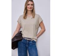 T-Shirt STREET ONE, Damen, Gr. 42, clay sand, Web, 50% Modal, 50% Baumwolle, gestreift, normal normal, Rundhals, abgesteppt, Shirts T-Shirt, Jersey (29824000-42) clay sand