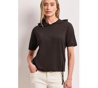 Kurzarmshirt STREET ONE, Damen, Gr. 42, espresso braun, Jersey, Obermaterial: 80% Polyester, 20% Viskose, meliert, unifarben, regular fit normal, ohne Ausschnitt, angesetztes Bündchen, Shirts, mit Kap