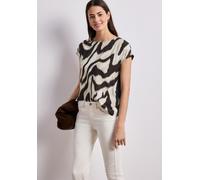 T-Shirt STREET ONE, Damen, Gr. 42, espresso braun, Stoff, 95% Viskose, 5% Elasthan, gemustert, normal normal, U-Boot-Ausschnitt, abgesteppt, Shirts T-Shirt, mit U-Boot-Ausschnitt (50388900-42) espress