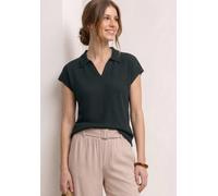 Poloshirt STREET ONE, Damen, Gr. 42, deep bound grün, Jersey, Obermaterial: 50% Viskose, 47% Polyester, 3% Elasthan, unifarben, bequem normal, V-Ausschnitt, Shirts Poloshirt, feine Struktur, unifarben