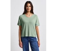 T-Shirt STREET ONE, Damen, Gr. 42, grün (soft jade grün), Stoff, Vorderseite: 99% Polyester, 1% Elasthan; Rückseite: 96% Viskose, 4% Elasthan, unifarben, comfort fit normal, V-Ausschnitt, Bündchen, Sh