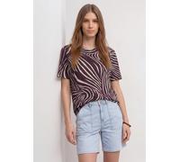 T-Shirt STREET ONE, Damen, Gr. 42, lila (rustic rouge), Jersey, Obermaterial: 95% Viskose, 5% Elasthan, regular fit normal, Rundhals, Shirts T-Shirt, mit Zebra Print (33244237-42) rustic rouge