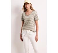T-Shirt STREET ONE, Damen, Gr. 42, safari beige, Web, 50% Baumwolle, 50% Modal, gestreift, unifarben, normal normal, V-Ausschnitt, abgesteppt, Shirts T-Shirt, mit abgerundetem V-Ausschnitt (19942553-4
