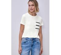 T-Shirt STREET ONE, Damen, Gr. 42, sanftes weiß, Jersey, Obermaterial: 48% Baumwolle, 48% Modal, 4% Elasthan, bestickt, unifarben, regular fit normal, Rundhals, Shirts T-Shirt, mit Brust Tasche (87974
