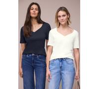 T-Shirt STREET ONE, Damen, Gr. 42, sanftes weiß, shadowed navy, Web, 50% Baumwolle, 50% Modal, unifarben, normal normal, Rundhals, abgesteppt, Shirts T-Shirt, im soften Baumwoll-Mix (14155506-42) sanf