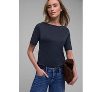 T-Shirt STREET ONE, Damen, Gr. 42, shadowed navy, Jersey, 50% Baumwolle, 50% Modal, unifarben, normal normal, U-Boot-Ausschnitt, abgesteppt, Shirts T-Shirt, aus Jersey in Unifarbe (64108608-42) shadow