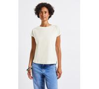 T-Shirt STREET ONE, Damen, Gr. 42, weiß (sanftes weiß), Web, 100% Baumwolle, unifarben, normal normal, Rundhals, abgesteppt, Shirts T-Shirt, Feel Good Fit (45027322-42) sanftes weiß