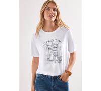 Rundhalsshirt STREET ONE, Damen, Gr. 42, weiß, Jersey, Obermaterial: 50% Baumwolle, 50% Modal, bedruckt, normal hüftbedeckend, Rundhals, abgesteppte Kante, Shirts Rundhalsshirt, Sommershirt mit Frontp