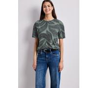 Kurzarmshirt STREET ONE, Damen, Gr. 44, deep bound grün, Jersey, Obermaterial: 65% Polyester, 35% Viskose, regular fit hüftbedeckend, Rundhals, abgesteppte Kante, Shirts, Sommershirt im Ausbrenner-und