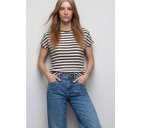 T-Shirt STREET ONE, Damen, Gr. 44, espresso braun, Stoff, 53% Viskose, 44% Polyester, 3% Elasthan, gestreift, normal normal, Rundhals, abgesteppt, Shirts T-Shirt, im Streifendesign (15109968-44) espre