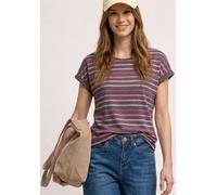 T-Shirt STREET ONE, Damen, Gr. 44, espresso braun, Stoff, 80% Polyester, 20% Viskose, gestreift, comfort fit normal, Rundhals, normaler Saum, Shirts T-Shirt, im Streifen-Design (33847726-44) espresso
