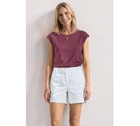 T-Shirt STREET ONE, Damen, Gr. 44, lila (schwarz clouded blush), Web, 50% Baumwolle, 50% Modal, unifarben, comfort fit normal, U-Boot-Ausschnitt, normaler Saum, Shirts T-Shirt, mit Cut-Out Detail (210