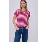 T-Shirt STREET ONE, Damen, Gr. 44, magenta dream, Web, 50% Modal, 50% Baumwolle, gestreift, normal normal, Rundhals, abgesteppt, Shirts T-Shirt, Jersey (12527049-44) magenta dream
