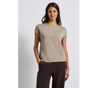 T-Shirt STREET ONE, Damen, Gr. 44, morning beige, Stoff, 76% Viskose, 20% Modal, 4% Elasthan, unifarben, normal normal, Rundhals, abgesteppt, Shirts T-Shirt, mit Glitzer-Wording-Print (52214667-44) mo