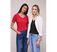 Street One Frauen T-Shirts mit Herzausschnitt im 2er-Pack in Rot|Schwarz, Gr: 44