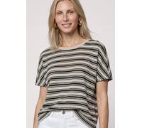 T-Shirt STREET ONE, Damen, Gr. 44, schwarz, Stoff, 60% Viskose, 40% Polyester, gestreift, normal normal, Rundhals, abgesteppt, Shirts T-Shirt, im Streifen-Design (70972851-44) schwarz