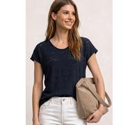 T-Shirt STREET ONE, Damen, Gr. 44, shadowed navy, Web, 97% Baumwolle, 3% Elasthan, gemustert, comfort fit normal, V-Ausschnitt, normaler Saum, Shirts T-Shirt, mit Strukturmix (49331662-44) shadowed na