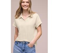 Street One Frauen Kurzarm Poloshirt mit Rippdetail in Beige, Gr: 44