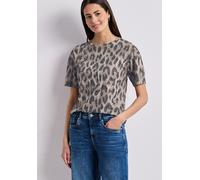 T-Shirt STREET ONE, Damen, Gr. 44, timeless beige, Stoff, 65% Polyester, 35% Viskose, gemustert, normal normal, Rundhals, abgesteppt, Shirts T-Shirt, Jersey (75057104-44) timeless beige