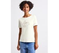 T-Shirt STREET ONE, Damen, Gr. 44, weiß (sanftes weiß), Web, 50% Baumwolle, 50% Modal, bedruckt, normal normal, Rundhals, abgesteppt, Shirts T-Shirt, aus Baumwolle mit Stretchante (38997456-44) sanfte