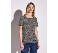 T-Shirt STREET ONE, Damen, Gr. 46, blau (tiefblau), Stoff, Vorderseite: 100% Viskose; Rückseite: 95% Viskose, 5% Elasthan, bedruckt, normal normal, Rundhals, abgesteppt, Shirts T-Shirt, aus softem Mat