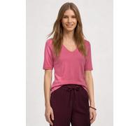 Street One Frauen Basic T-Shirt mit V-Neck in Unifarbe in Pink, Gr: 46