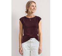 T-Shirt STREET ONE, Damen, Gr. 46, braun (rustic rouge), Web, 50% Baumwolle, 50% Modal, unifarben, comfort fit normal, U-Boot-Ausschnitt, normaler Saum, Shirts T-Shirt, mit Cut-Out Detail (72799333-46